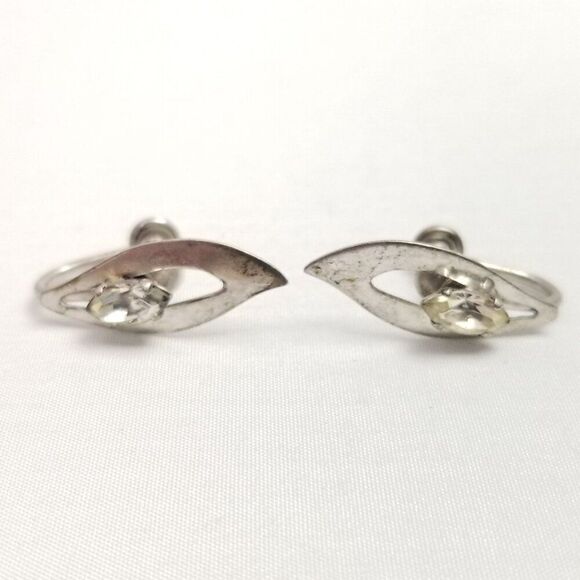Vintage Van Dell Sterling Silver Rhinestone Clip On Screw Back Earrings, Minimal - Picture 2 of 7